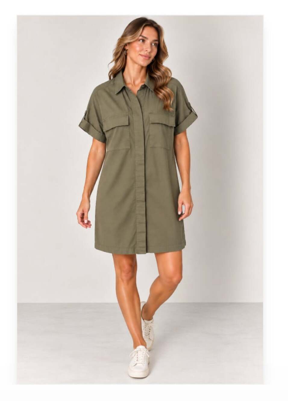 Banana Republic Dress Womens XL Green Linen Short Sleeve Button Front Pockets